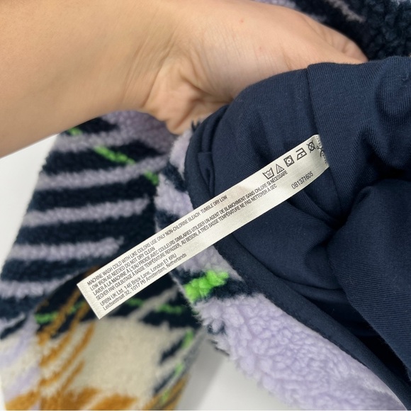 Free People Hit The Slopes Plaid Navy Double Lined Cropped Sherpa Coat XS NWT - Picture 8 of 9